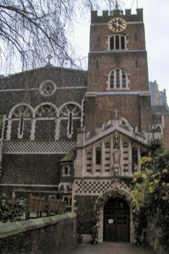 The 12th-century Priory Church of Saint Bartholomew the Great, seen on London Walks' “Shakespeare’s and Dickens' London” walking tour.
