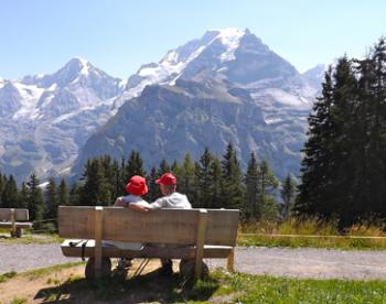 Emily and Al Moore enjoying the view from Allmendhubel, a hill above Mürren.