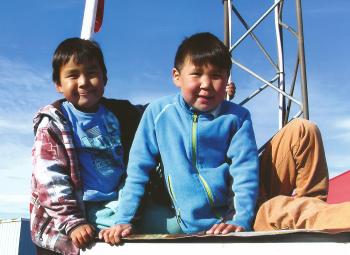 Two young children in Qaqortoq, Greenland.