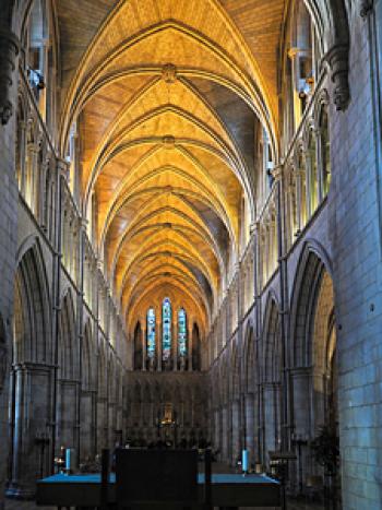 Interior of the Cathedral & Collegiate Church of St Saviour & St Mary Overie, since 1905 known as Southwark Cathedral, whose construction began in 1839 — London.