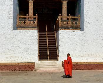 A Buddhist monk at Punakha Dzong.