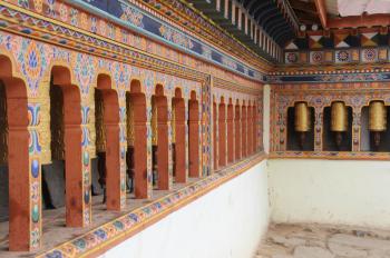 Prayer wheels in the Gantey Goemba Monastery.