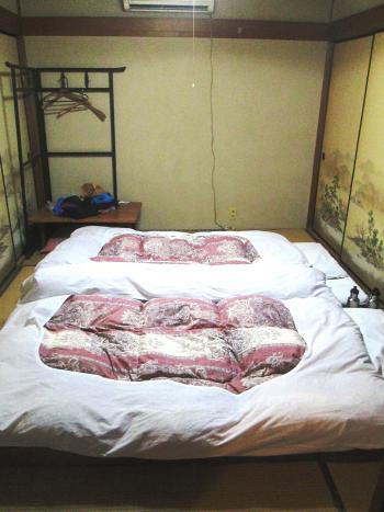 Futon beds in a post town guest house. Photo by Victor Block 