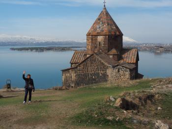 Arlene at the monastery on Lake Sevan, Armenia.