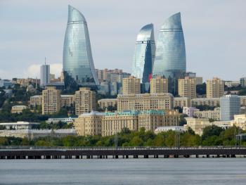 View of Baku’s Flame Towers.