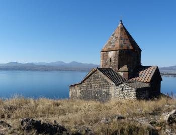 Sevan monastery, perched on a peninsula along Lake Sevan.
