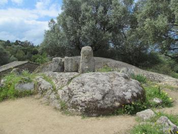 Statue-menhir, in three pieces, at Filitosa, Corsica, France.