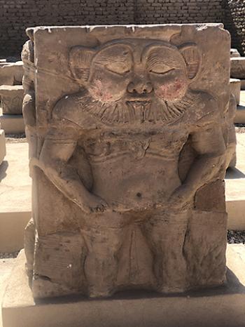 Bes, represented as a dwarf, is a god of childbirth, fertility, sexuality, humor and war. This stone carving of Bes is in the Dendera Temple Complex, but we saw similar carvings of him at numerous temples. Photo by Norman Dailey