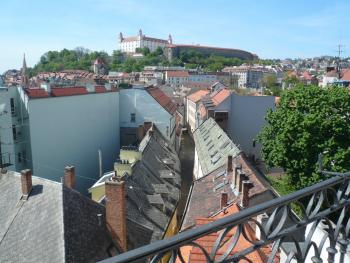 The roofs of Old Town Bratislava from the top of St. Michael’s Tower.