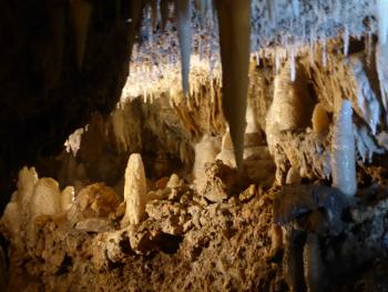 Stalactites and stalagmites in Harrison's Cave, Barbados.