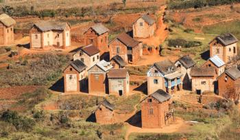 Highland houses along the RN7 in Madagascar.
