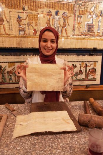 Ancient Egyptians had many uses for papyrus — making rope, sandals, baskets, mats and window shades — in addition to its being a symbol of Lower Egypt. At the Old Cairo Papyrus Museum, I observed a demonstration in the making of paper from papyrus reed.
