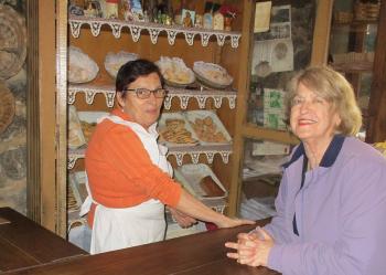 Carole at the Sephardic bakery, with owner, Herminia, in Ribadavia