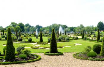 Formal gardens fill acreage around the palace.