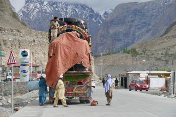 A loaded truck heading from Pakistan to China on the Karakoram Highway.