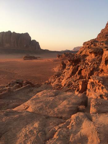 A beautiful desert landscape in Wadi Rum.