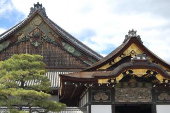 Elaborate rooflines of Nijo-jo Castle in Kyoto.
