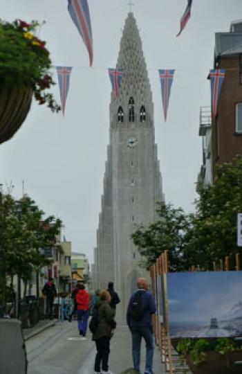 The church Hallgrímskirkja is Reykjavik’s skyscraping landmark.