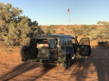 The Troopy taking a breather in the Simpson Desert.