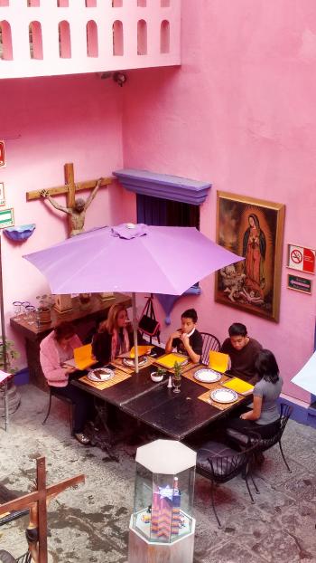 Sacristía’s pink courtyard offers a pleasant dining ambiance.