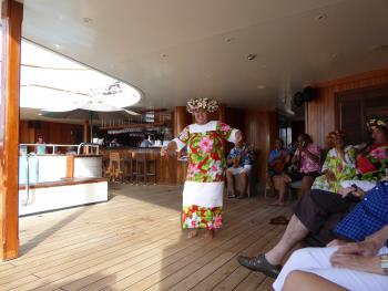 French Polynesian dancing on board the <i>Wind Spirit</i>. Photo by Nili Olay