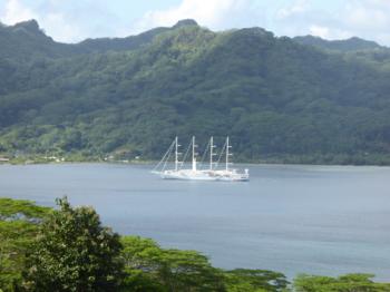 The Wind Spirit anchored off Huahine. Photo by Jerry Vetowich