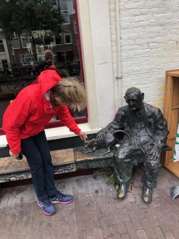 My wife, Thea, and a bronze statue outside our breakfast café in Amsterdam. Sculptures and other works of art are found on many of the city's streets.