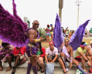 Along Copacabana Beach, there were many Carnival activities, and everybody was dressed to the hilt!