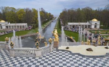 View of the Sea Channel from atop the Grand Cascade at Peterhof.