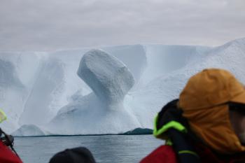 Amazing iceberg formation, seen from a Zodiac boat at the Ilulissat Icefjord.