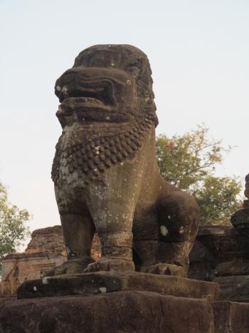 Guardian lion at Bakong, one of the Roluos Group of temples. Photo by Julie Skurdenis