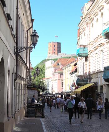 Gediminas Castle Tower as seen from Pilies Street in Vilnius’ Old Town. 