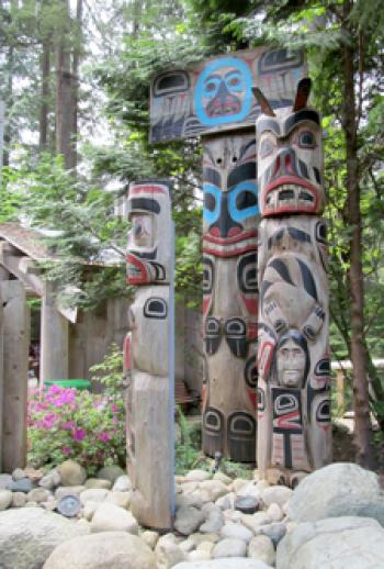 Totem poles at Capilano Suspension Bridge Park, North Vancouver. Photo by Julie Skurdenis
