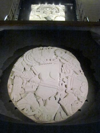 The monolith disk depicting the dismembered body of the goddess Coyolxauhqui — Templo Mayor Museum.