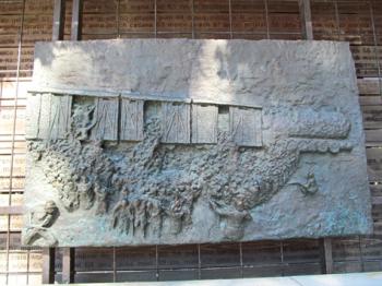 The bas-relief “The Last Train,” by Arbit Blatas, recalls the multitudes of Jews who were deported from Venice, Italy, during WWII.