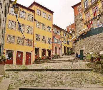 View of a typical street in Porto, Portugal.