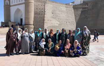 One extended Uzbeki family enjoying the day at the massive fortress known as the Ark of Bukhara.