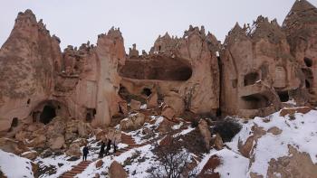 A honeycomb of homes has been carved into the tuff at the Zelve Open Air Museum.