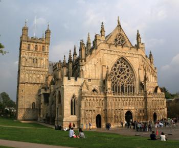 The towers of Exeter Cathedral date from the 1100s.