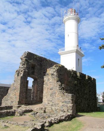 Ruins of the 17th-century Convento de San Francisco with the 19th-century lighthouse.
