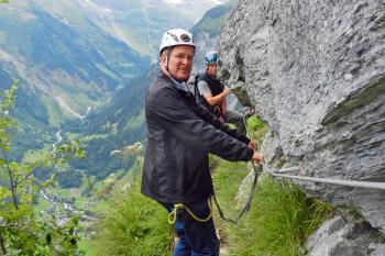 Buckled up as we embark on the via ferrata. Photo by Rick Steves