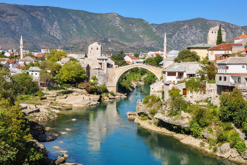 Mostar’s Old Bridge — a 21st century reconstruction of the 16th century original — is traditionally considered the point where East meets West.