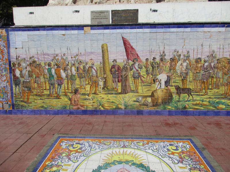 This painted-tile mural in Mendoza’s Plaza España depicts the  founding of the city.