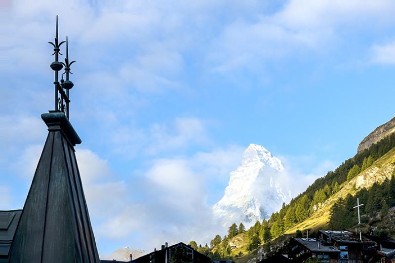 A shot of the Matterhorn taken from our balcony at Hotel Testa Grigia in Zermatt, Switzerland. Photo by Donna Pyle