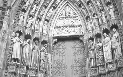 Sculptures of the “wise and foolish virgins” surround an entrance to Strasbourg’s cathedral. 