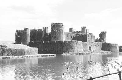 Picturesque Caerphilly Castle, north of Cardiff.