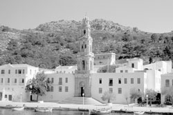 Moni Taxiarhis Mihail (Monastery of Michael of Panormítis) in Panormítis Bay — Symi.