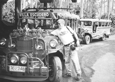 Steve inspects a jeepney at Villa Escudero.