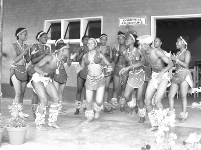 High-energy, hand-clapping dancers at an arts-and-crafts center (with museum-quality woven baskets) in Gaborone. 