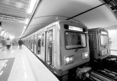 Athens’ new graffiti-free metro trains run every three minutes during rush hours. Photo courtesy of athens2004